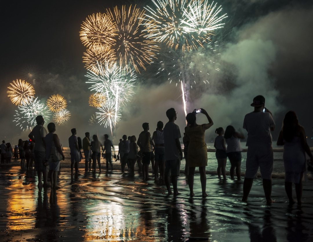 new year celebration beach fireworks