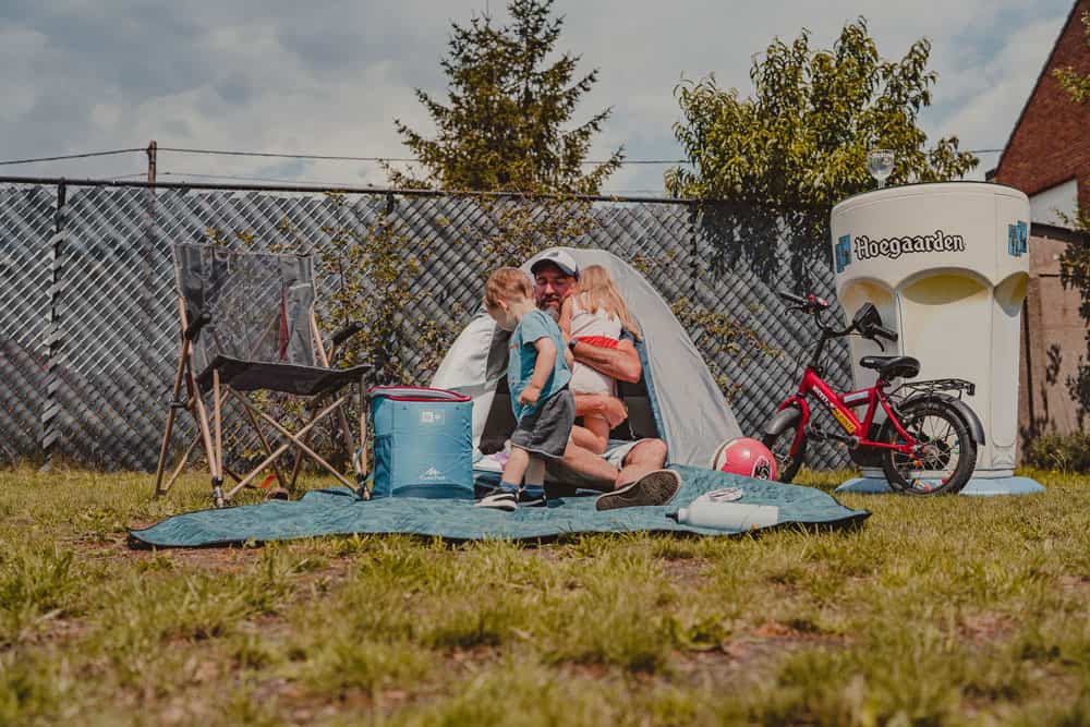 column over staycation tent