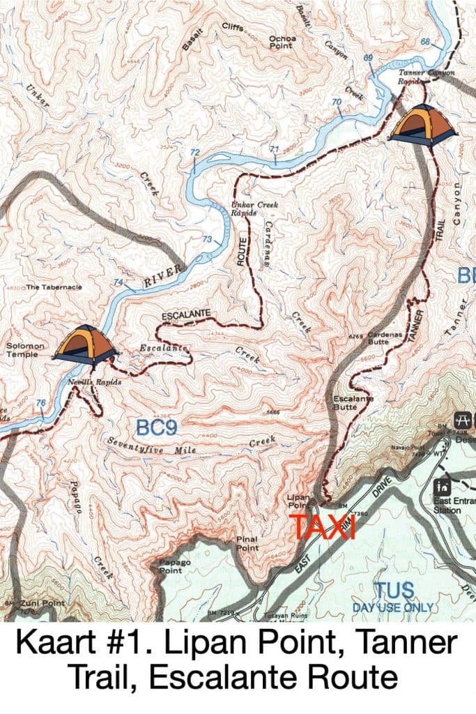 de route: meerdaagse trektocht door de Grand Canyon