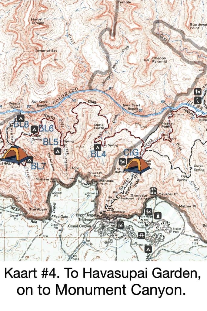 de route: meerdaagse trektocht door de Grand Canyon