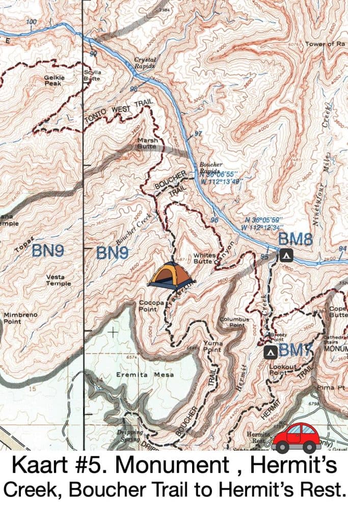 de route: meerdaagse trektocht door de Grand Canyon